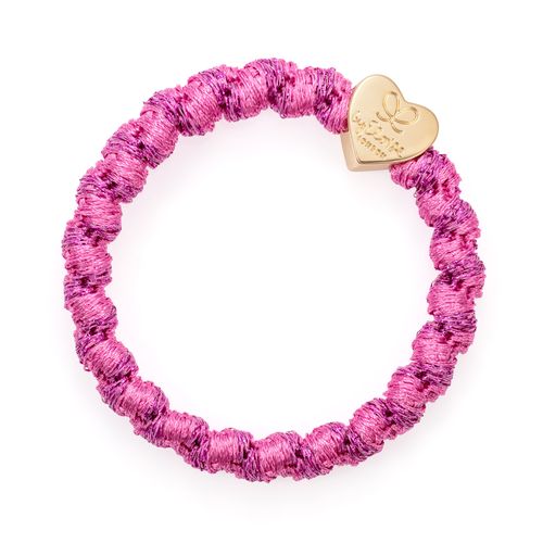 Hairband - Woven Gold Heart Bubblegum Pink